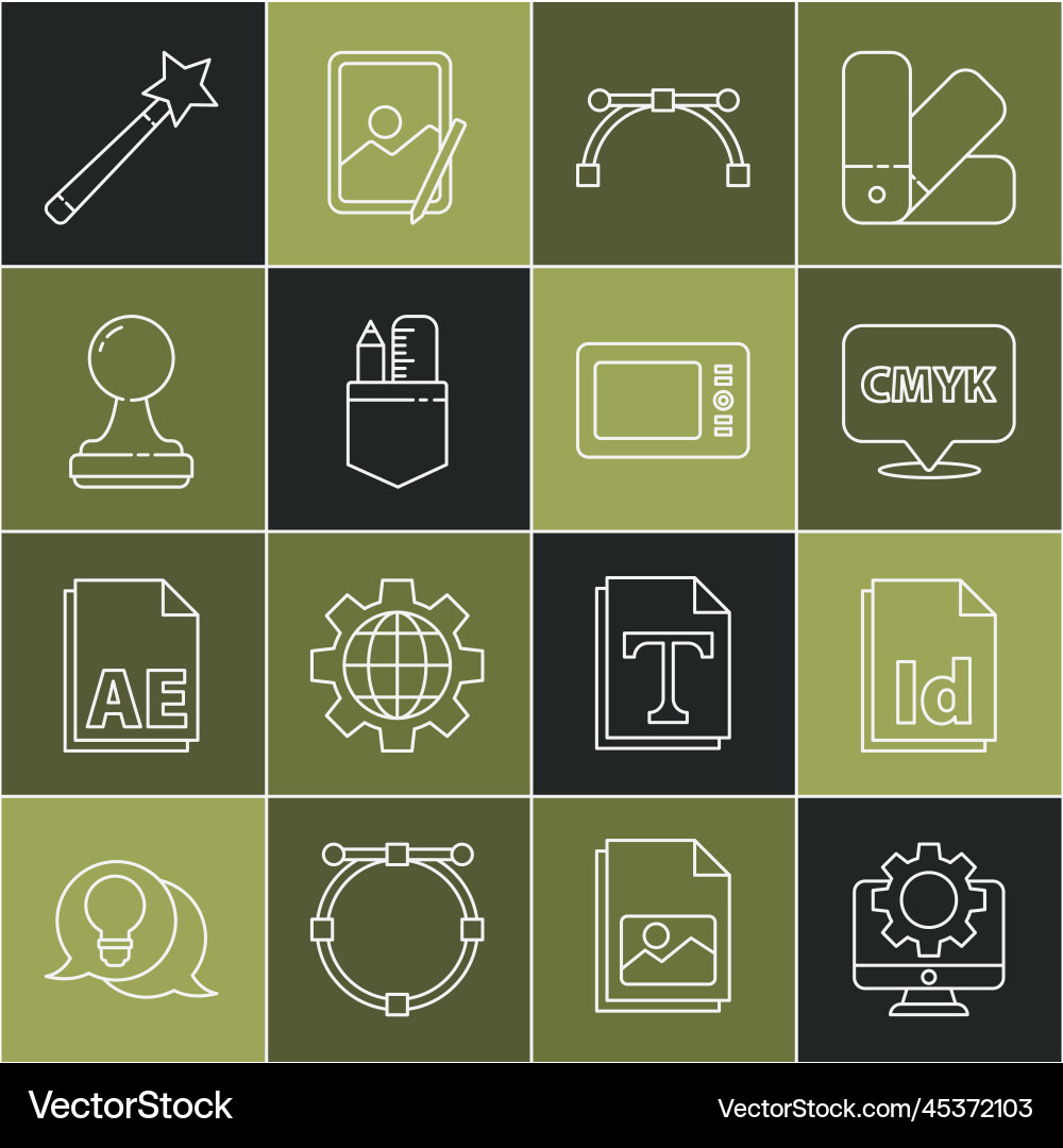 Set line computer monitor and gear id file Set line computer monitor and gear id file vector image