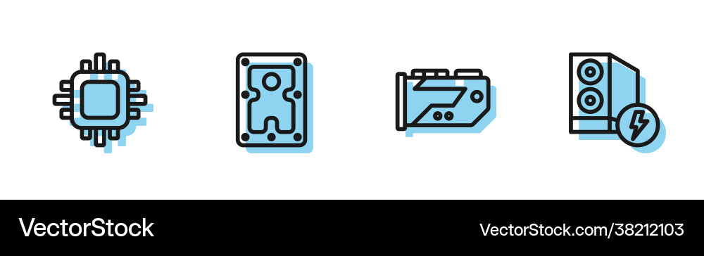Set line video graphic card processor with cpu Set line video graphic card processor with cpu vector image
