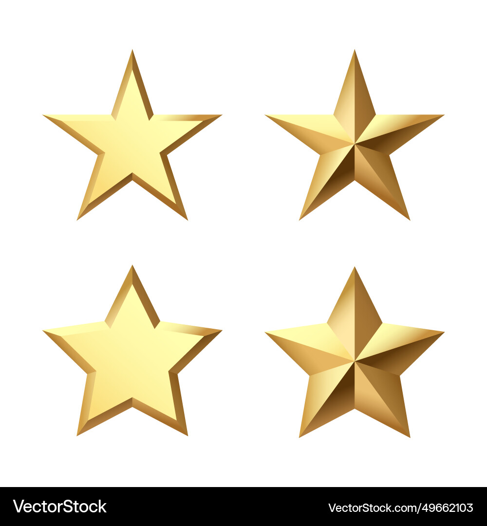 Set of golden christmas 3d star metal glossy Set of golden christmas 3d star metal glossy vector image