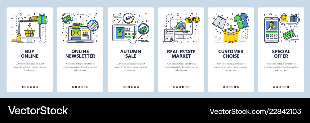 Web site linear art onboarding screens Vector Image