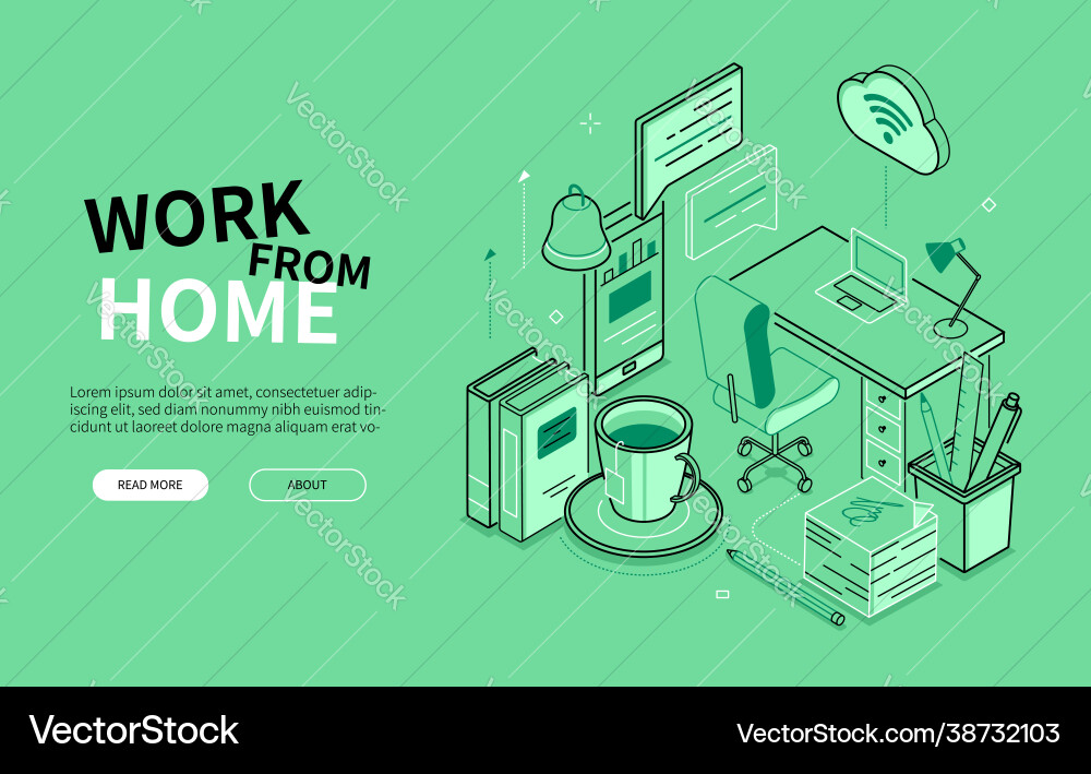 Work from home - line design style isometric Work from home - line design style isometric vector image