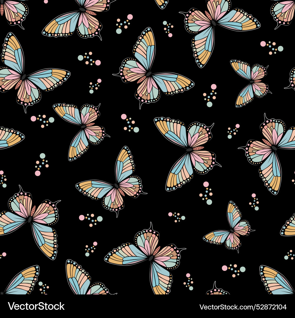 A seamless pattern featuring butterfly against Vector Image