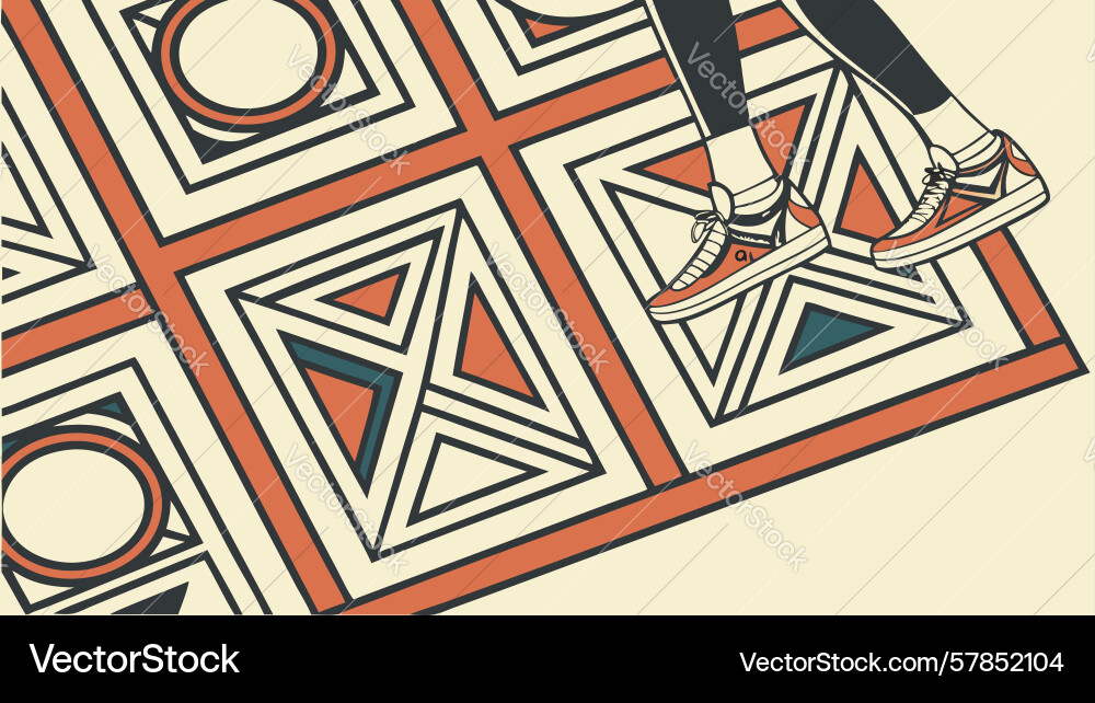 Abstract geometric floor pattern with footprints vector image