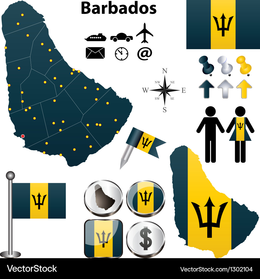Barbados Map with Flags and Borders vector image