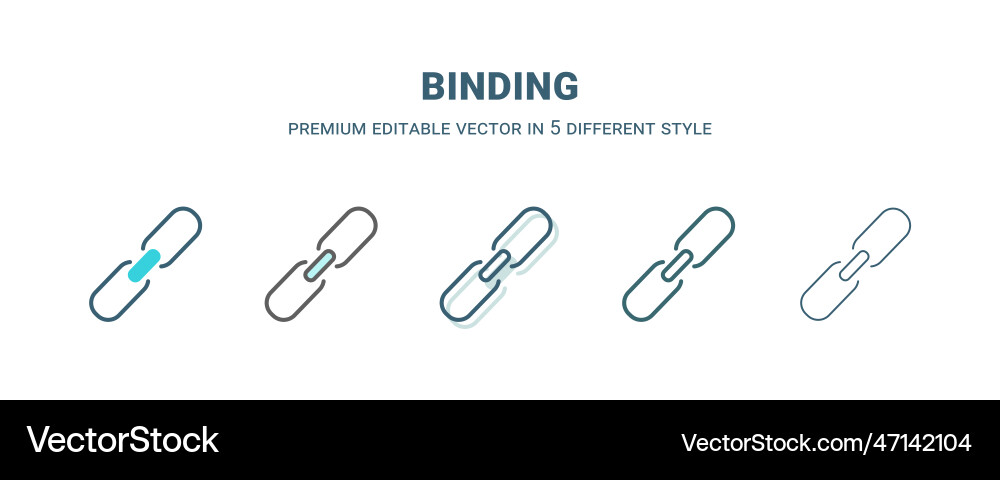 Binding icon in 5 different style outline filled Binding icon in 5 different style outline filled vector image