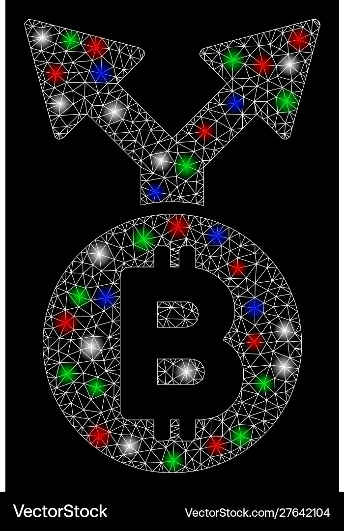 Bright mesh wire frame bitcoin fork with light Bright mesh wire frame bitcoin fork with light vector image