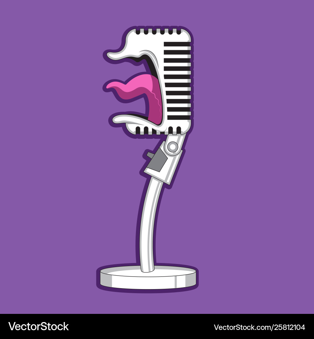 Cartoon character retro microphone screams sing Cartoon character retro microphone screams sing vector image