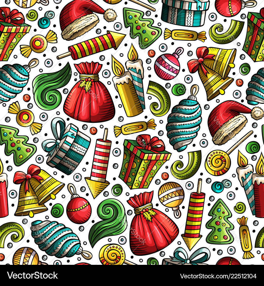 Cartoon cute hand drawn xmas seamless pattern Cartoon cute hand drawn xmas seamless pattern vector image