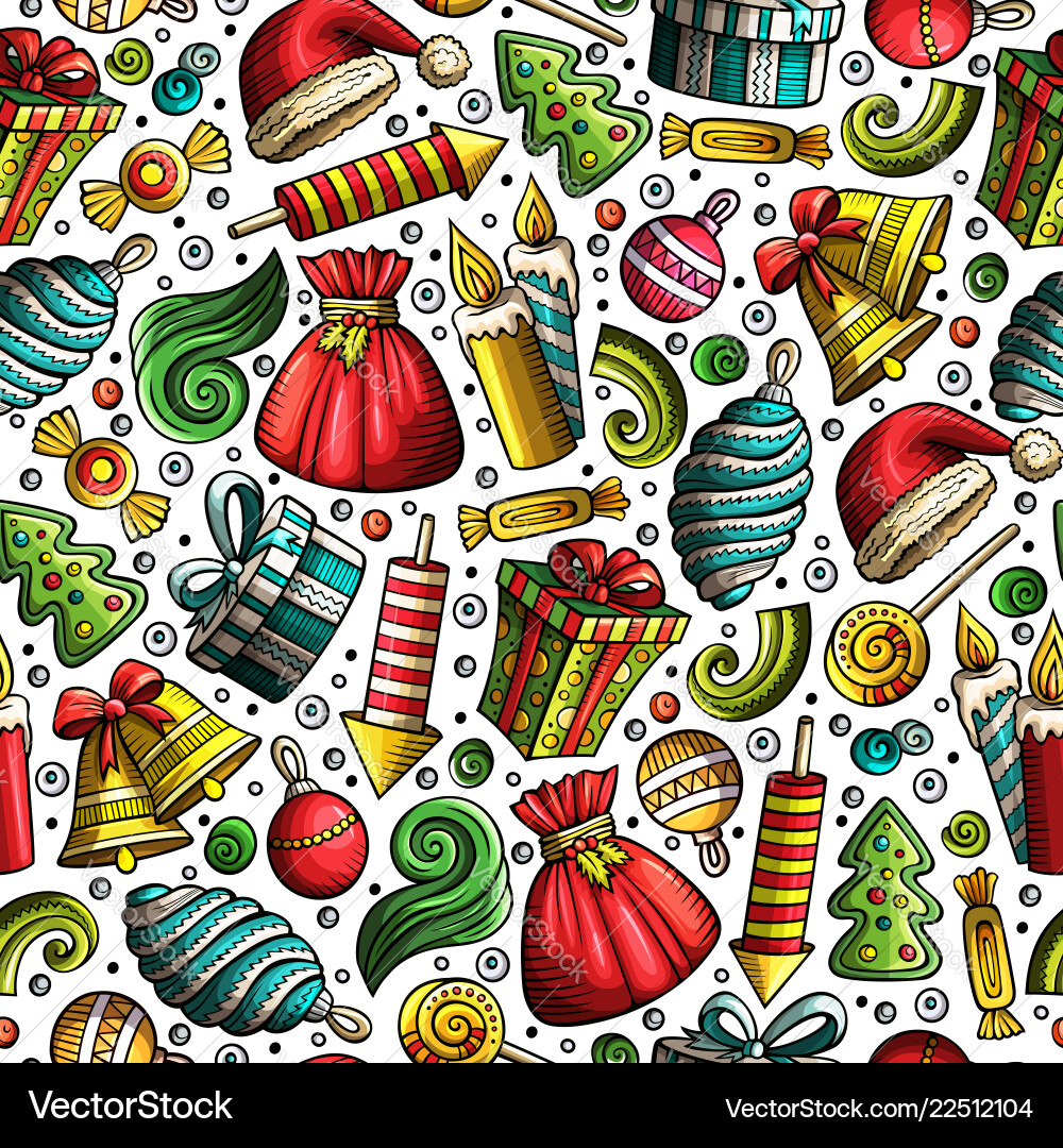 Cartoon cute hand drawn xmas seamless pattern vector image