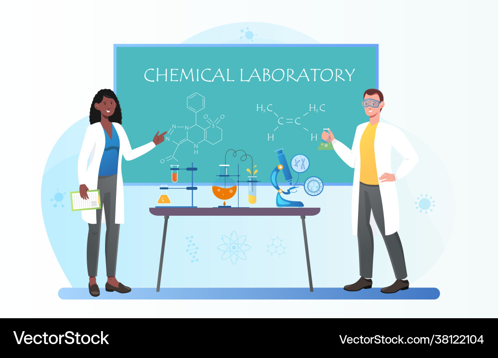 Chemistry Teacher and Student Experiment Vector Image