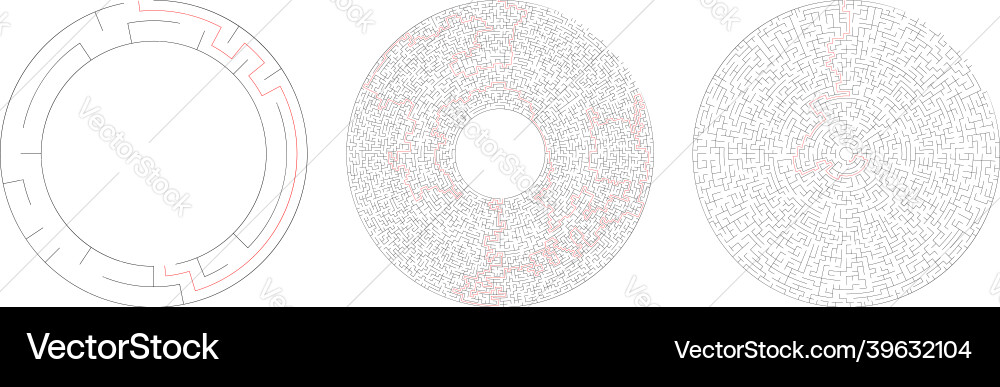 Circle circular maze labyrinth riddle game set Circle circular maze labyrinth riddle game set vector image