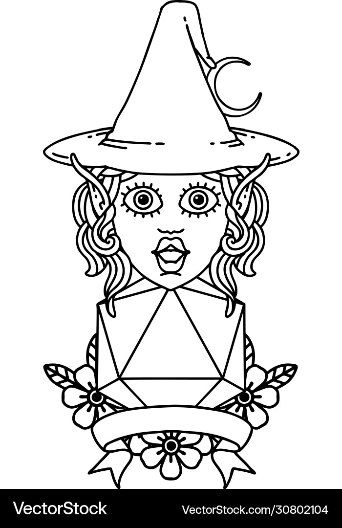 Elf mage character with natural twenty dice roll Vector Image