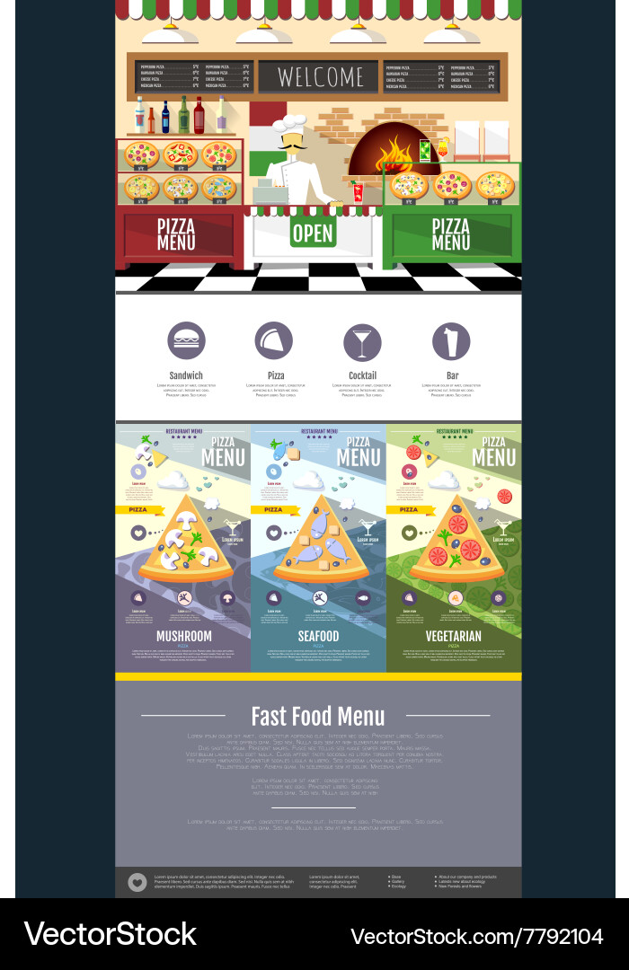 Flat style pizza menu concept web site design vector image