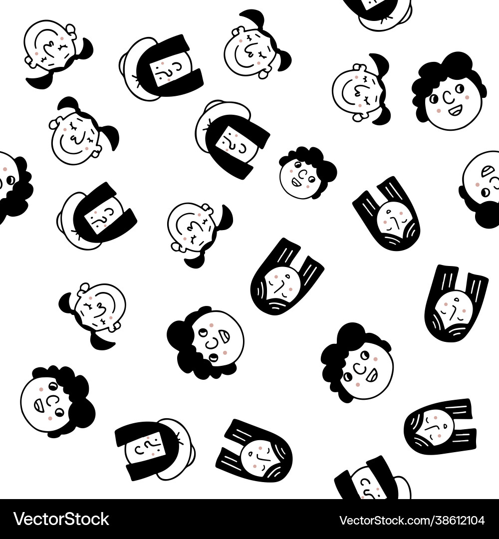 Happy people - hand drawn seamless pattern vector image