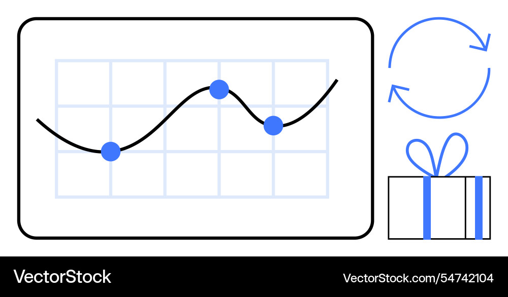 Line chart with data points and gift box Vector Image