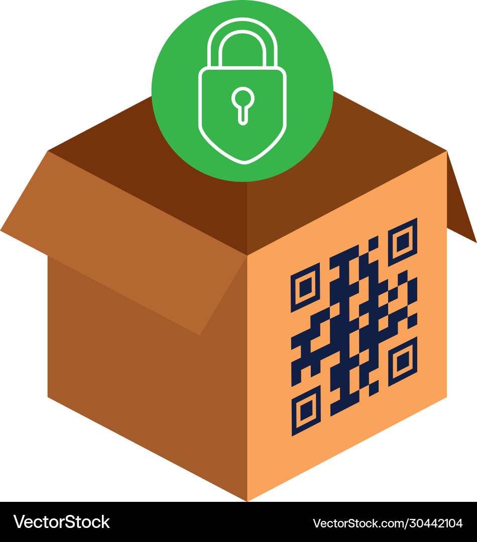 Qr code over box and padlock design Vector Image