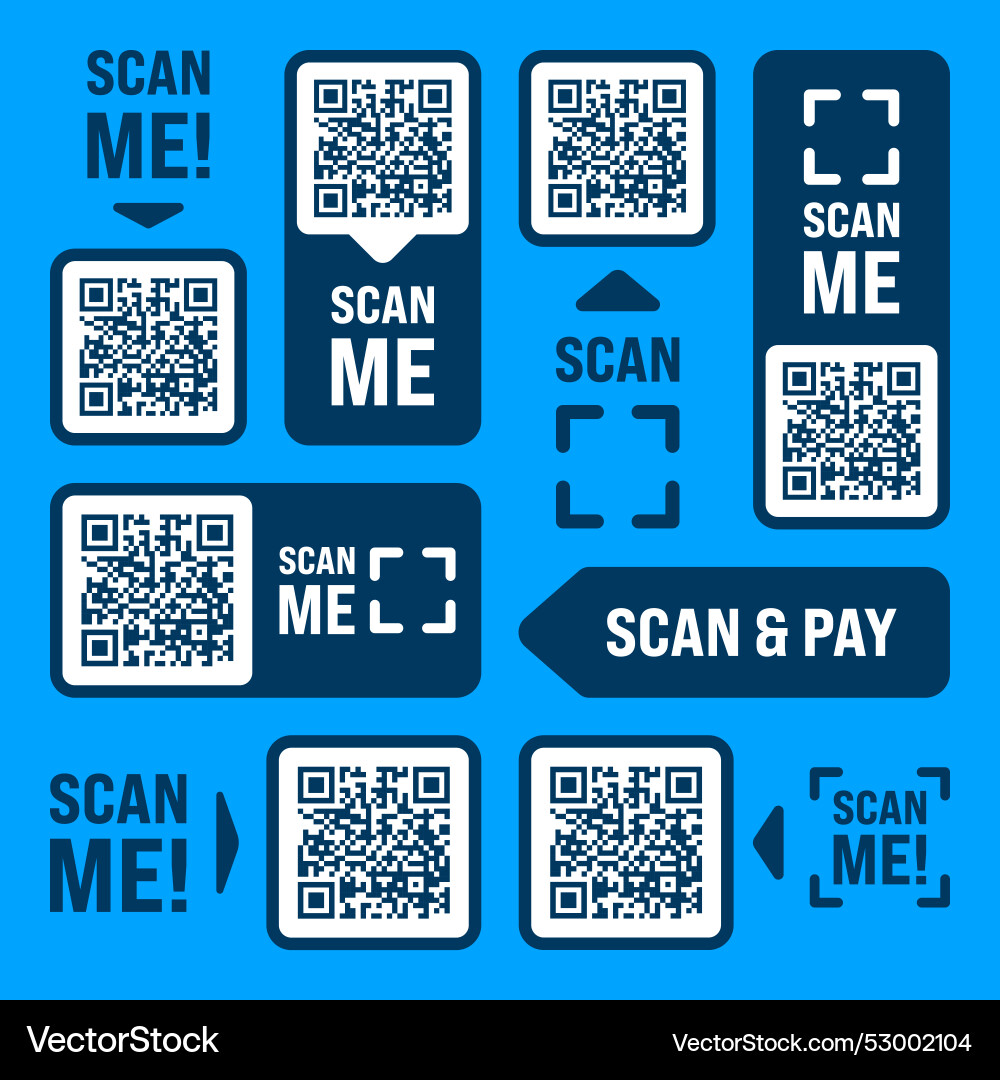 Scan me qr code sticker with text online payment Scan me qr code sticker with text online payment vector image