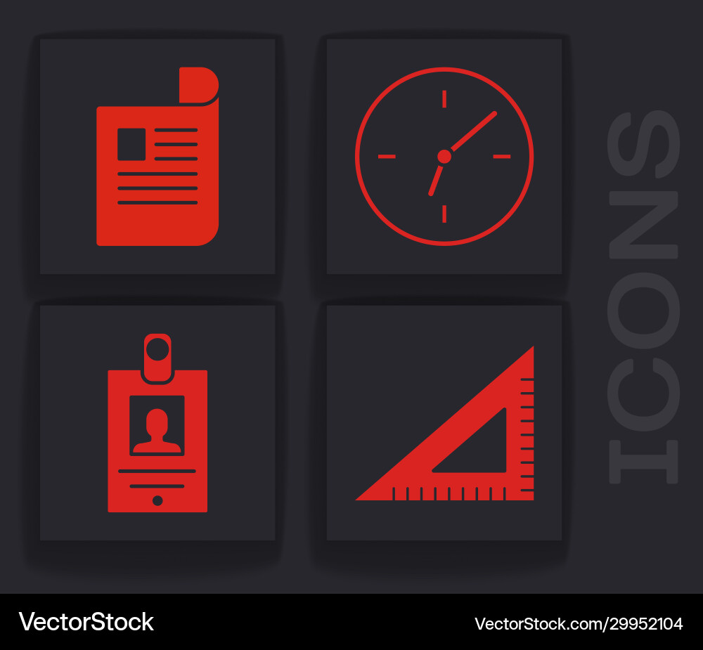 Set triangular ruler document clock Set triangular ruler document clock vector image