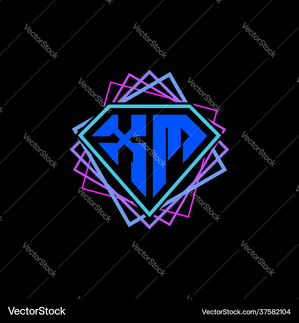 Ursprünglicher Buchstabe x m mit Diamant-Design und Quadrat Ursprünglicher Buchstabe x m mit Diamant-Design und Quadrat vektorbild