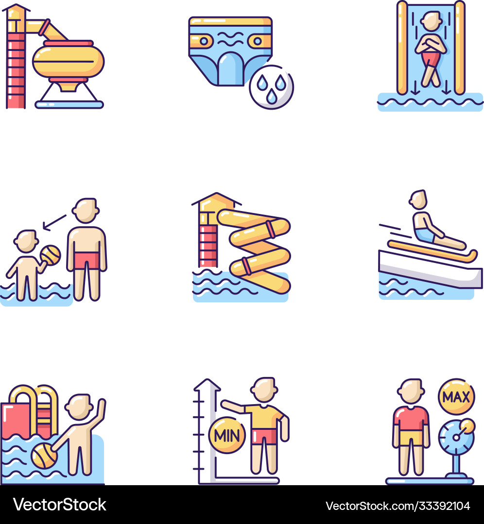 Waterpark rgb color icons set vector image