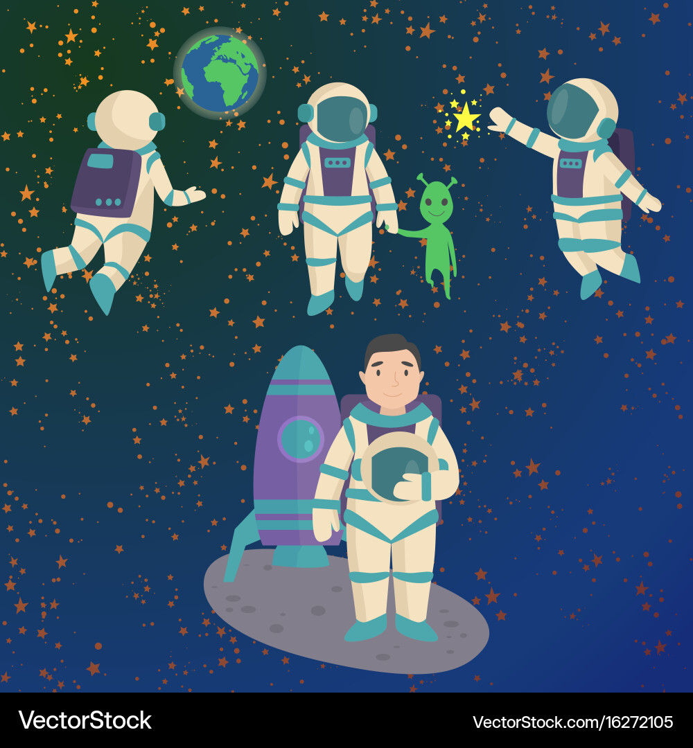 Astronauts in space working character vector image