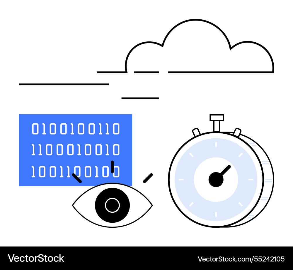 Augen beobachten Binärcode Stoppuhr und Cloud Augen beobachten Binärcode Stoppuhr und Cloud vektorbild
