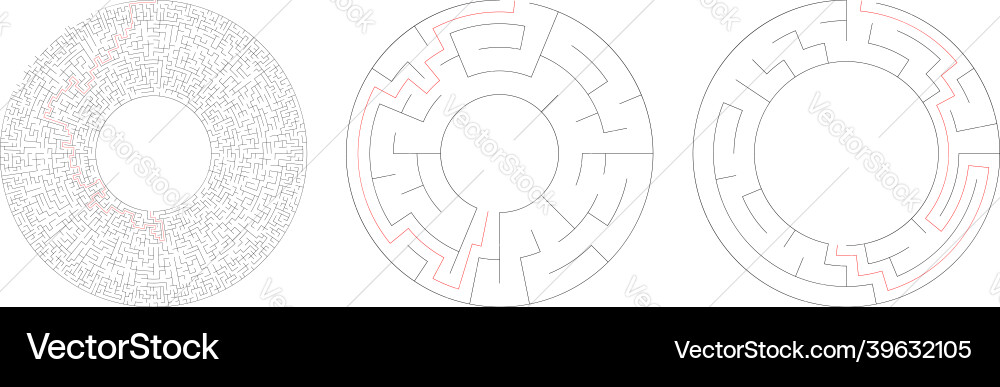 Circle circular maze labyrinth riddle game set Circle circular maze labyrinth riddle game set vector image