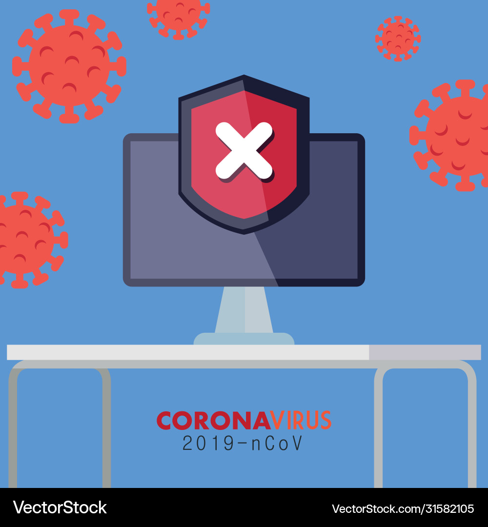 Computer with warning notification during covid19 Vector Image