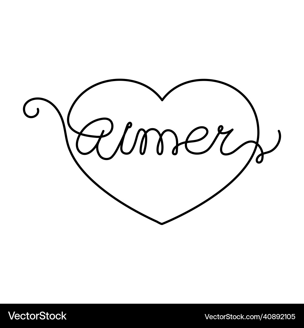 Continuous one line heart and script cursive text Vector Image