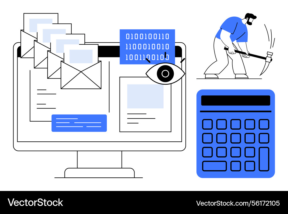 Digital data management with emails binary code Digital data management with emails binary code vector image