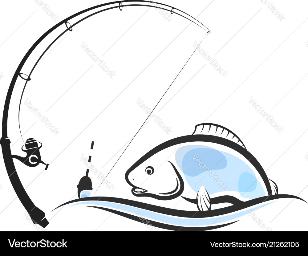 Fishing on a Wave with Rod Vector Image