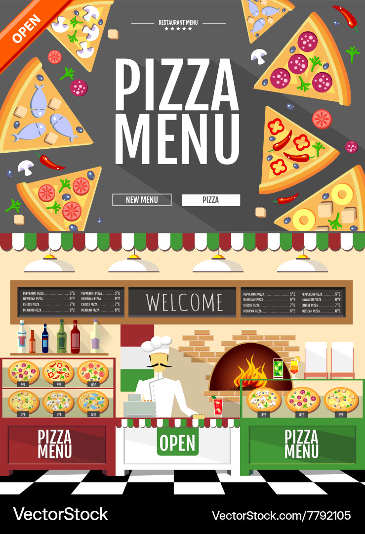 Flat style pizza menu concept web site design Vector Image