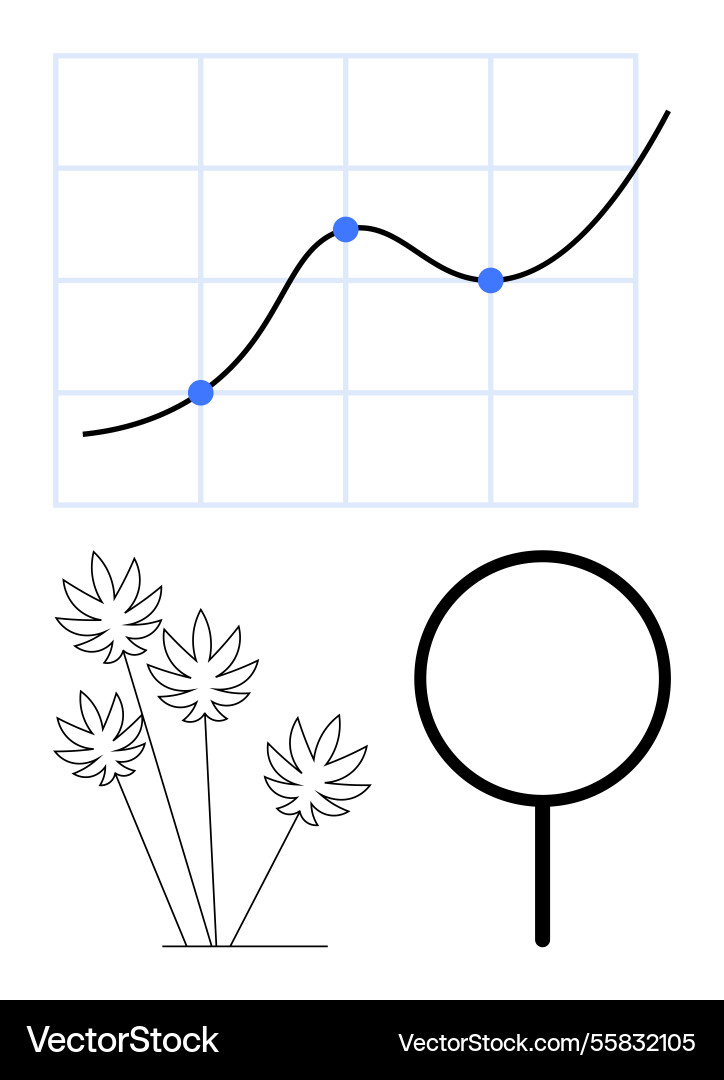 Line graph with data points stylized plants Line graph with data points stylized plants Vector Image