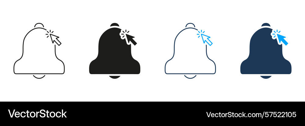 Notification bell with click cursor line and solid Notification bell with click cursor line and solid vector image