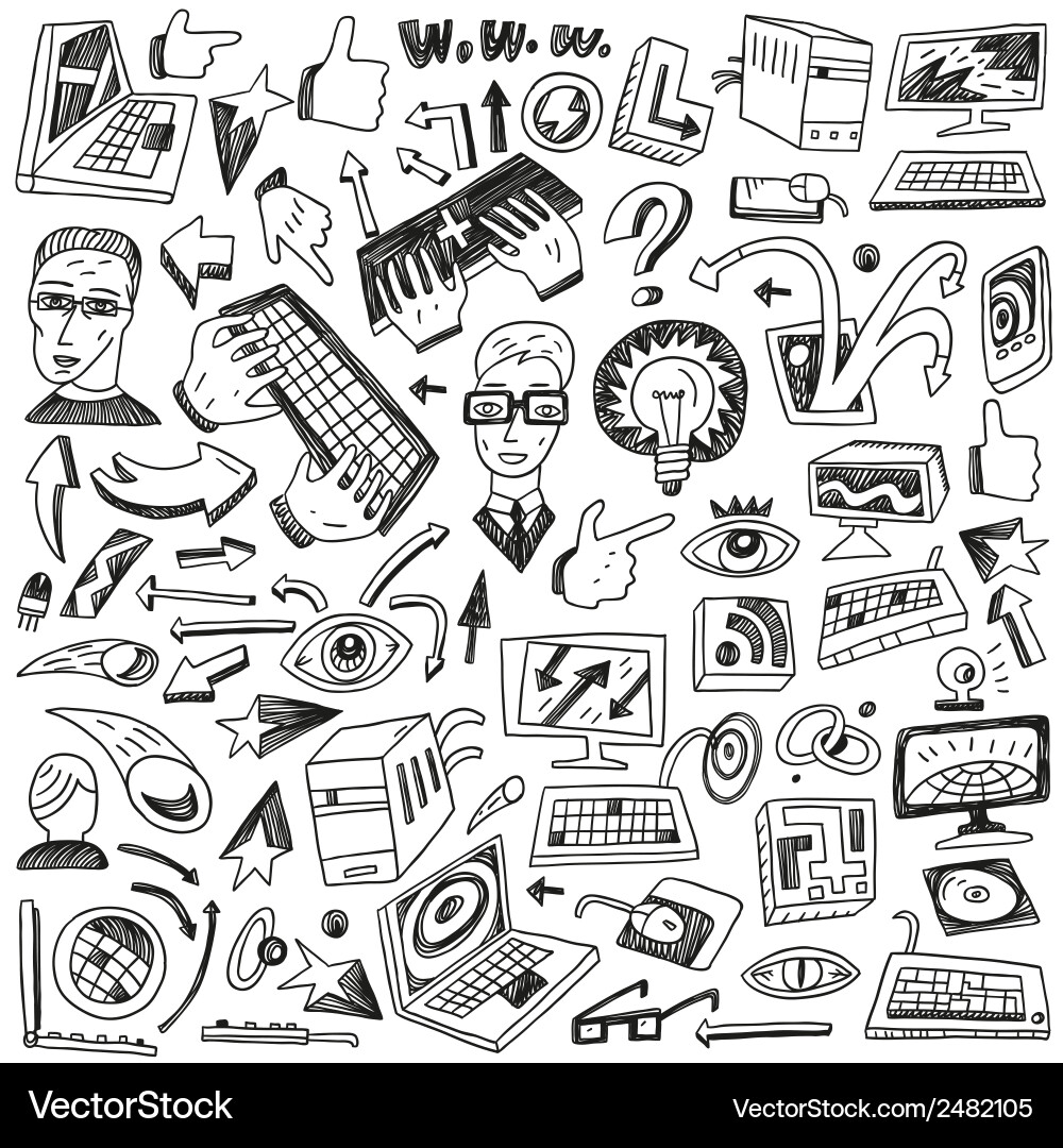 Tech Doodles - Computer Icons vector image