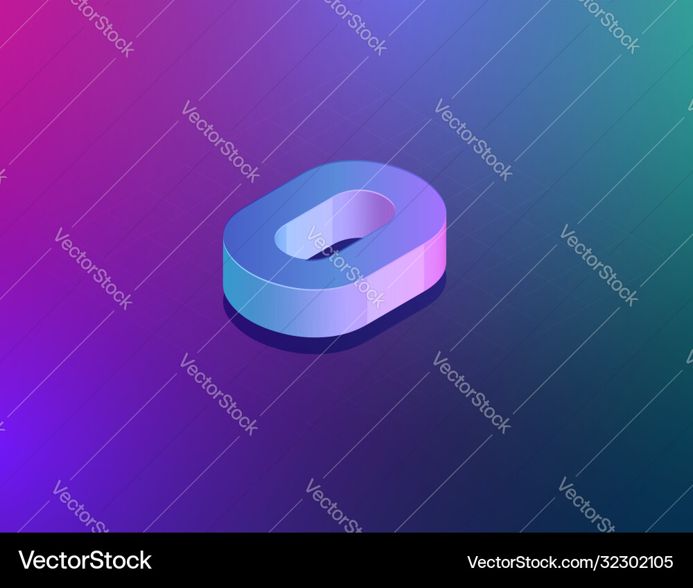 Three dee tech font character 0 isometric Three dee tech font character 0 isometric vector image
