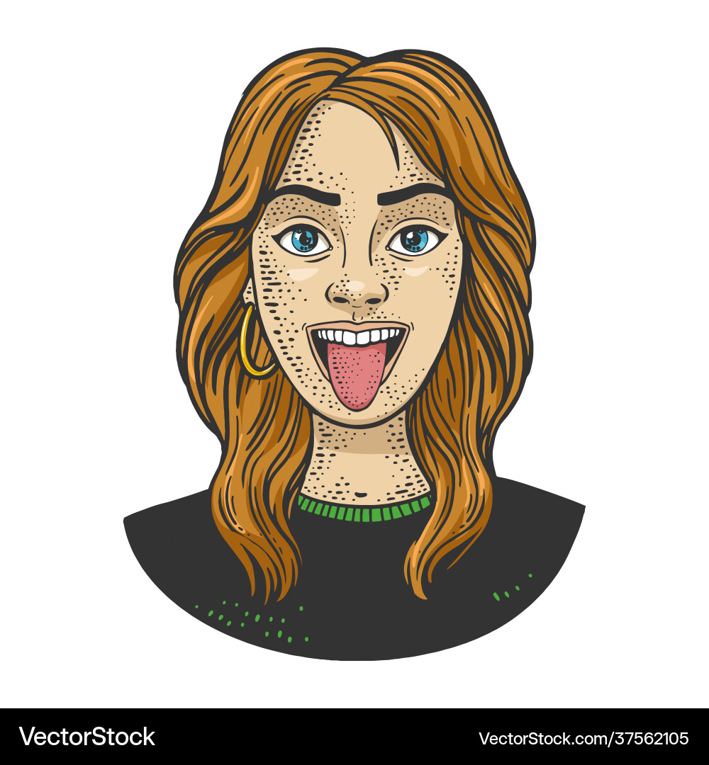 Tongue Out Girl Sketch Vector Image