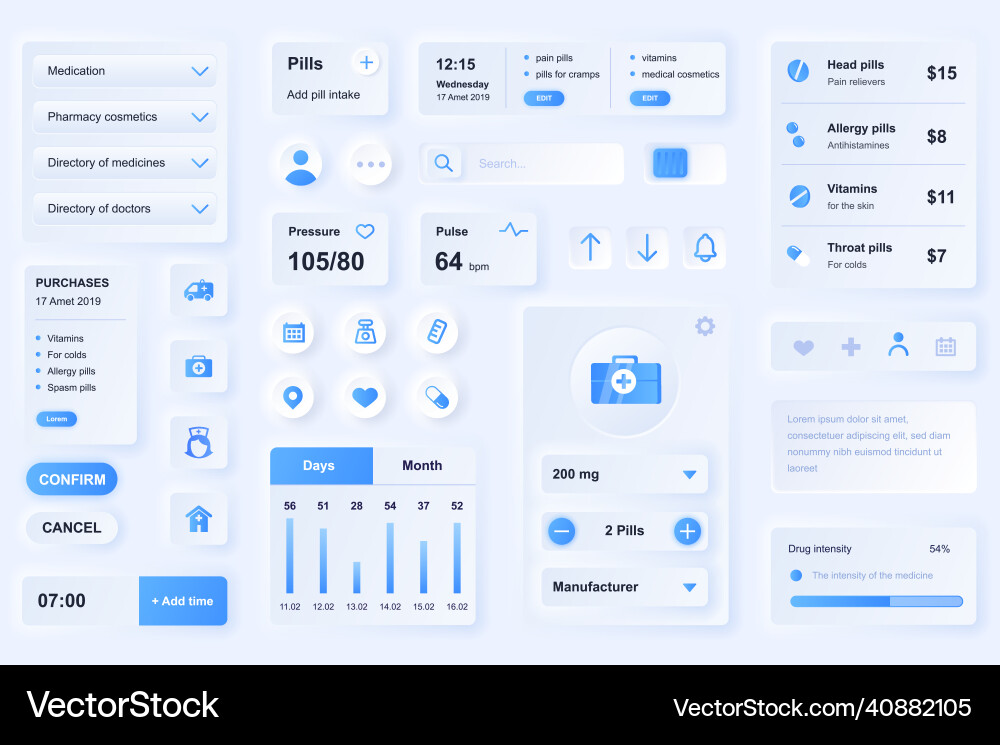User interface elements for medical mobile app User interface elements for medical mobile app vector image