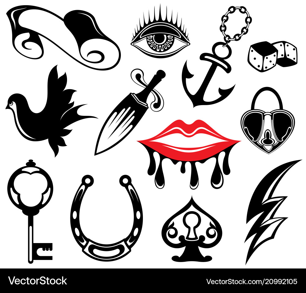 Vintage old school tattoo set vector image