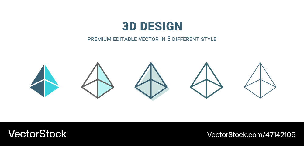 3d design icon in 5 different style outline 3d design icon in 5 different style outline vector image
