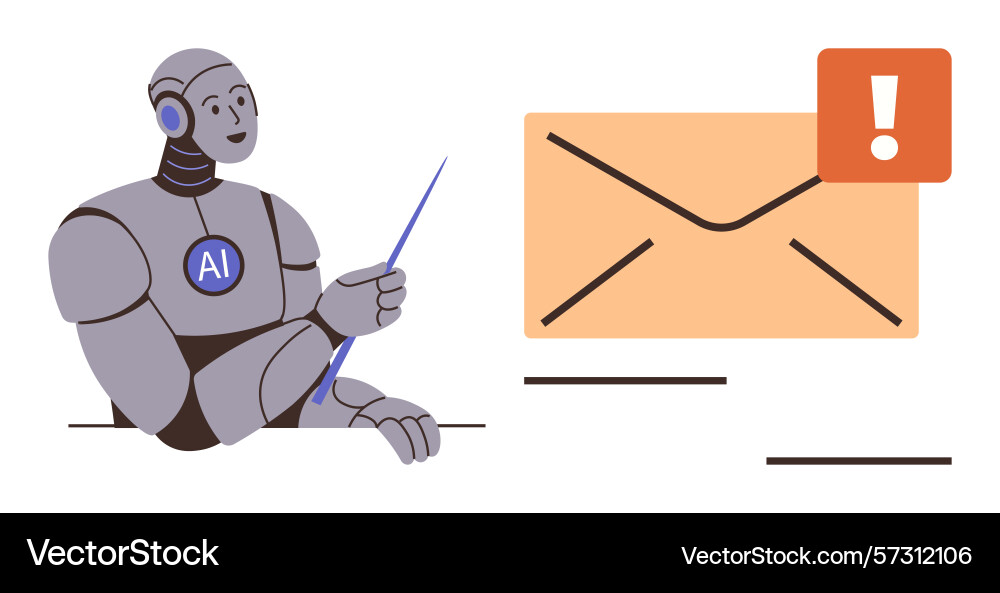 Ai robot pointing at email notification Ai robot pointing at email notification vector image