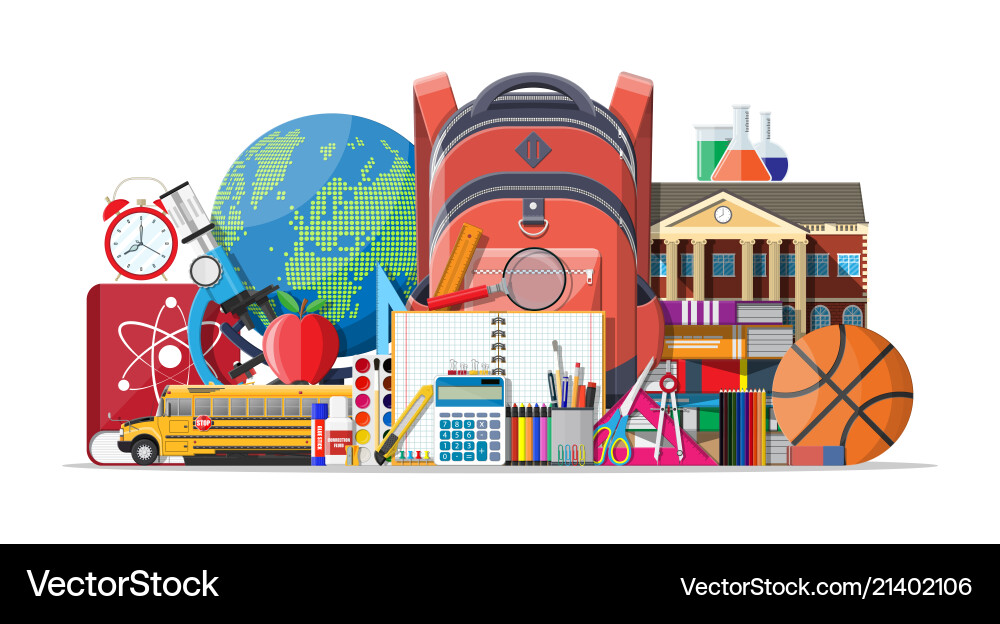 Big school set supplies stationery Big school set supplies stationery vector image