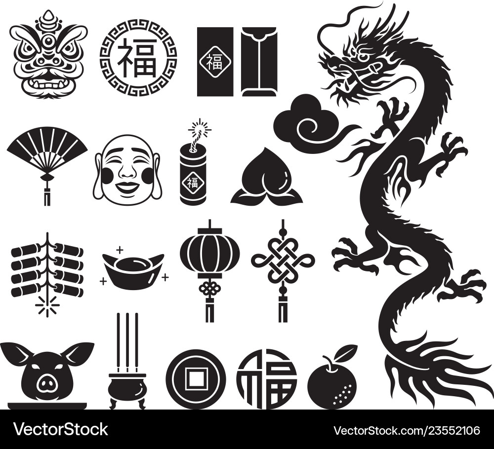 Chinese new year icons set llustrations Chinese new year icons set llustrations vector image