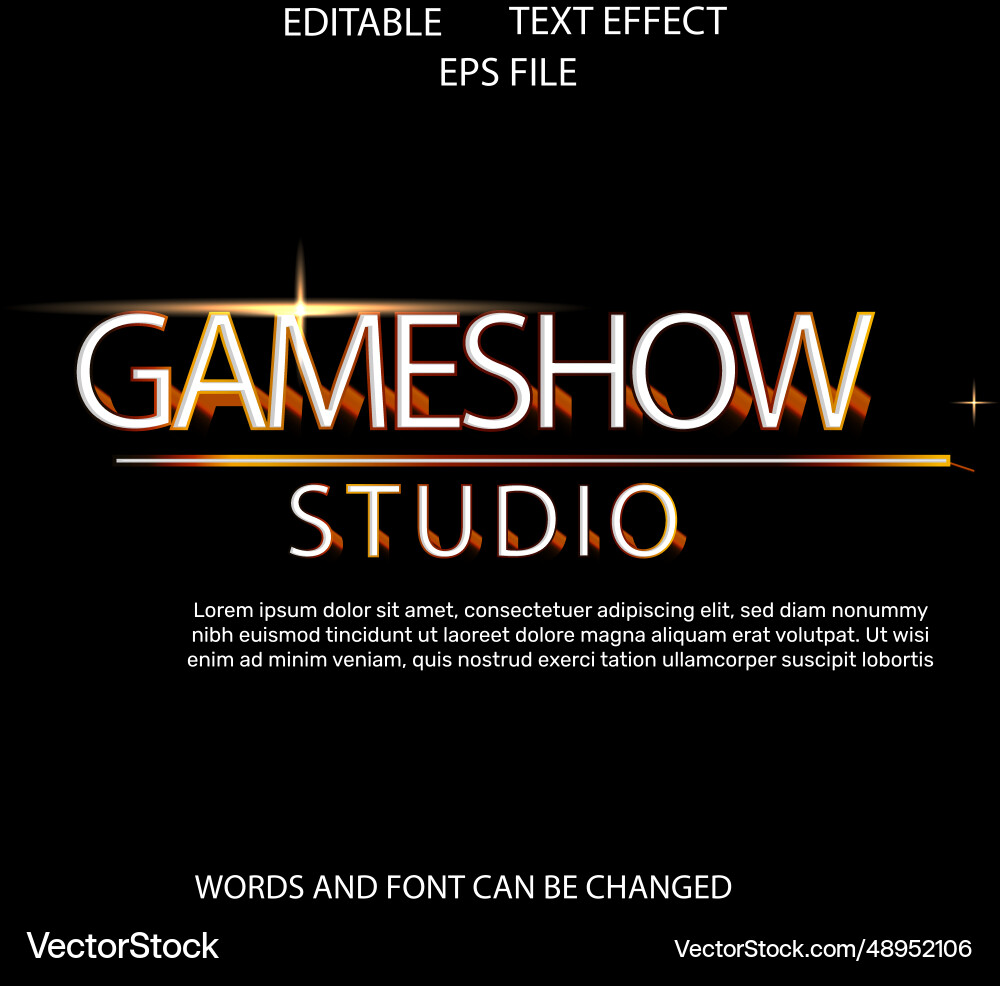 Game show text effect font editable typography 3d Game show text effect font editable typography 3d Vector Image
