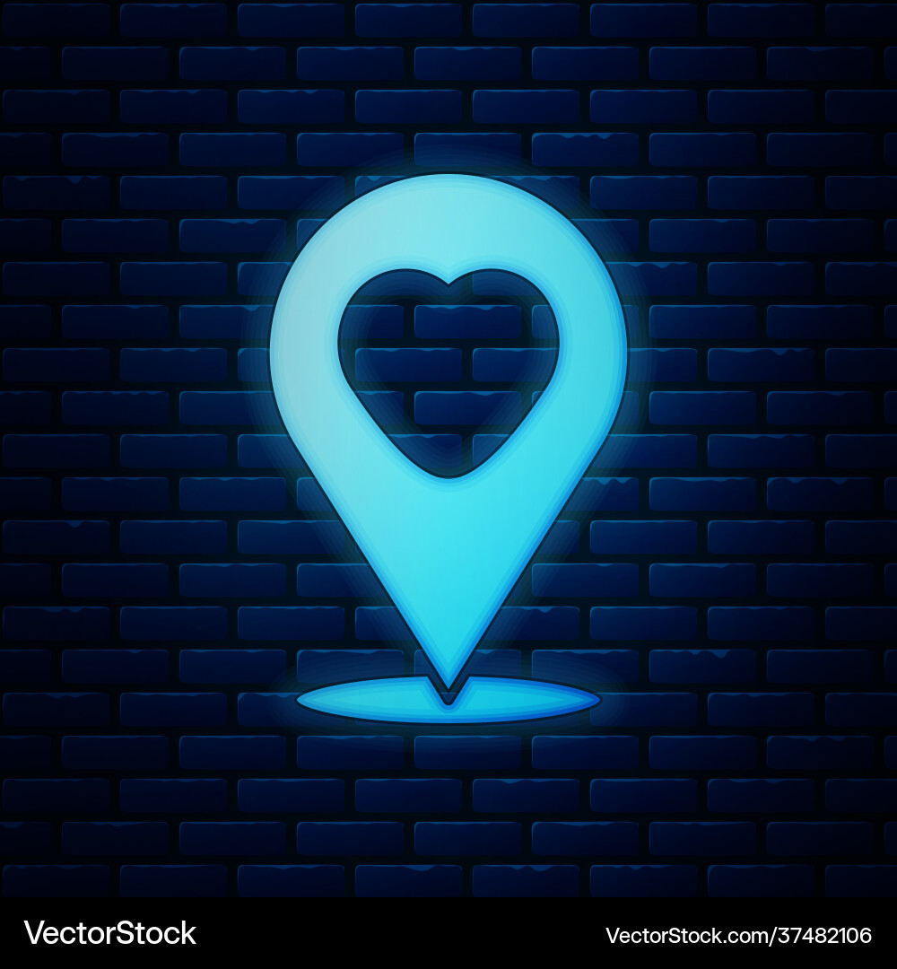 Glowing neon map pointer with heart icon isolated Glowing neon map pointer with heart icon isolated vector image