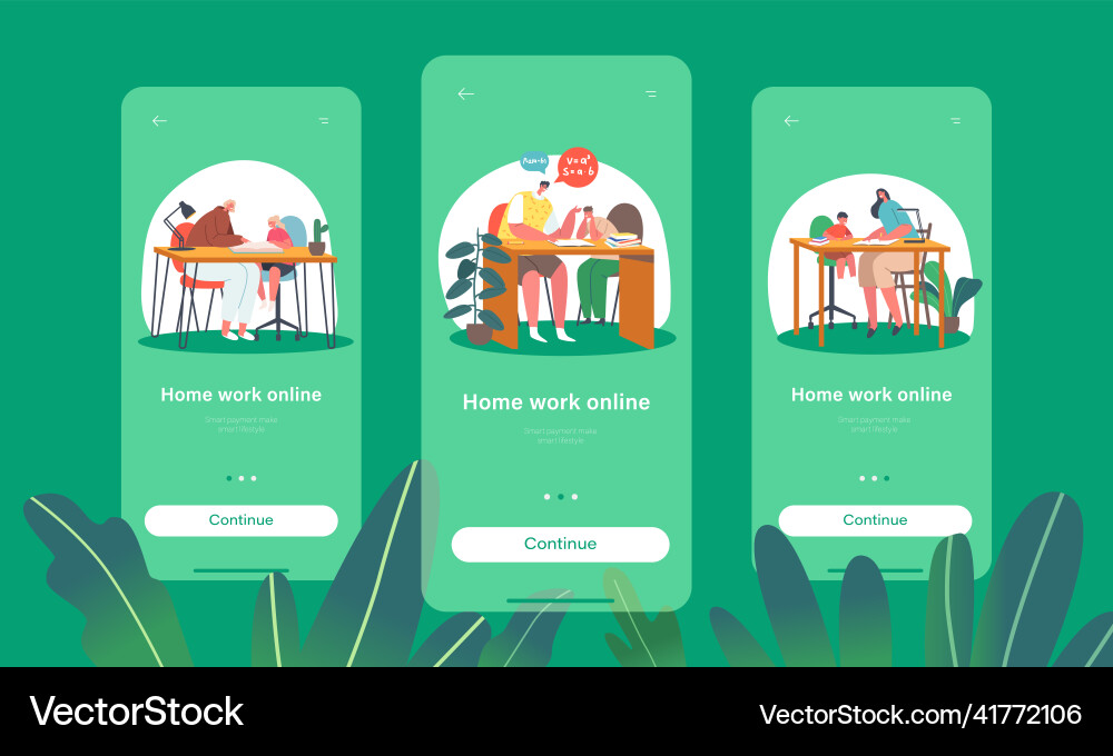 Homework online mobile app page onboard screen Homework online mobile app page onboard screen vector image