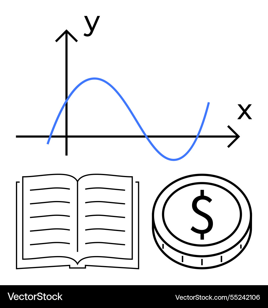 Mathematical graph with open book and coin Mathematical graph with open book and coin vector image