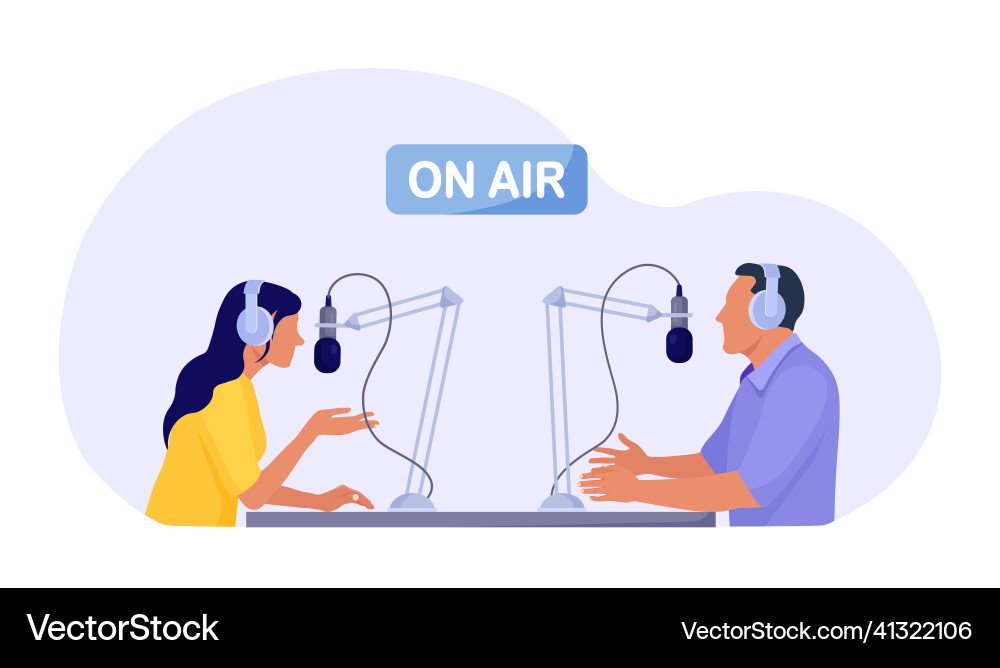 Radio host interviewing guests on station vector image