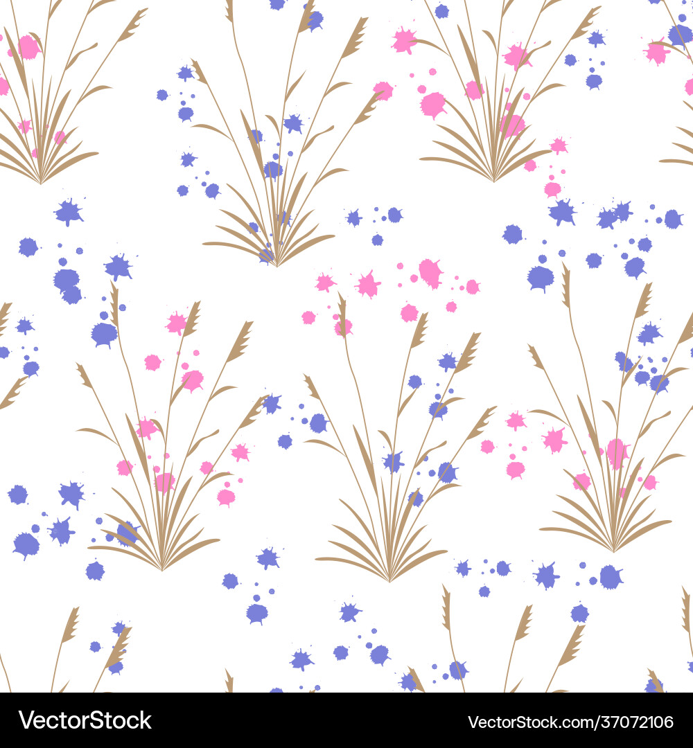 Seamless pattern with grasses and abstract shape Vector Image