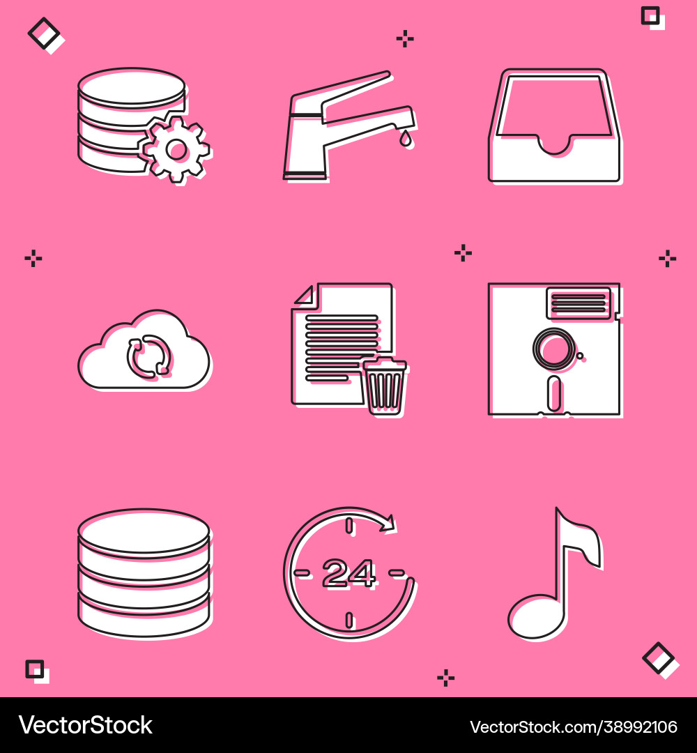 Set setting database server water tap social vector image